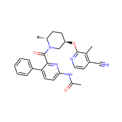 CC(=O)Nc1ccc(-c2ccccc2)c(C(=O)N2C[C@H](Oc3nccc(C#N)c3C)CC[C@H]2C)n1 ZINC001772656578