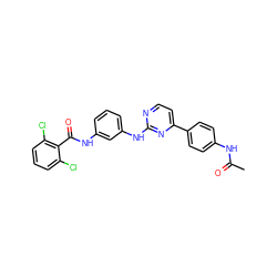 CC(=O)Nc1ccc(-c2ccnc(Nc3cccc(NC(=O)c4c(Cl)cccc4Cl)c3)n2)cc1 ZINC000095558116