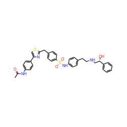 CC(=O)Nc1ccc(-c2csc(Cc3ccc(S(=O)(=O)Nc4ccc(CCNC[C@H](O)c5ccccc5)cc4)cc3)n2)cc1 ZINC000028523067