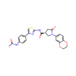 CC(=O)Nc1ccc(-c2csc(NC(=O)[C@H]3CC(=O)N(c4ccc5c(c4)OCCO5)C3)n2)cc1 ZINC000003380598