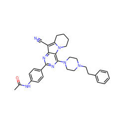 CC(=O)Nc1ccc(-c2nc(N3CCN(CCc4ccccc4)CC3)c3c(n2)c(C#N)c2n3CCCC2)cc1 ZINC000013559637