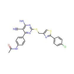 CC(=O)Nc1ccc(-c2nc(SCc3csc(-c4ccc(Cl)cc4)n3)nc(N)c2C#N)cc1 ZINC000169312292