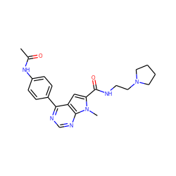 CC(=O)Nc1ccc(-c2ncnc3c2cc(C(=O)NCCN2CCCC2)n3C)cc1 ZINC000653850100