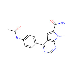 CC(=O)Nc1ccc(-c2ncnc3c2cc(C(N)=O)n3C)cc1 ZINC000653849260