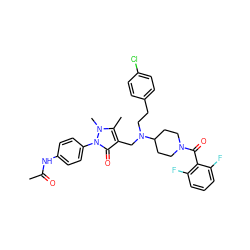 CC(=O)Nc1ccc(-n2c(=O)c(CN(CCc3ccc(Cl)cc3)C3CCN(C(=O)c4c(F)cccc4F)CC3)c(C)n2C)cc1 ZINC000028897789