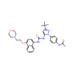 CC(=O)Nc1ccc(-n2nc(C(C)(C)C)cc2NC(=O)Nc2ccc(OCCN3CCOCC3)c3ccccc23)cc1 ZINC000014956556