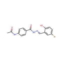 CC(=O)Nc1ccc(C(=O)N/N=C/c2cc(Br)ccc2O)cc1 ZINC000005378360