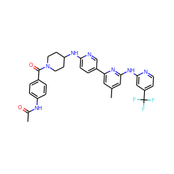 CC(=O)Nc1ccc(C(=O)N2CCC(Nc3ccc(-c4cc(C)cc(Nc5cc(C(F)(F)F)ccn5)n4)cn3)CC2)cc1 ZINC001772606935