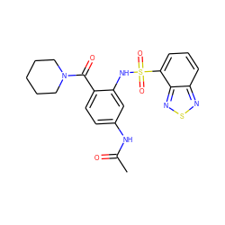 CC(=O)Nc1ccc(C(=O)N2CCCCC2)c(NS(=O)(=O)c2cccc3nsnc23)c1 ZINC000035064984