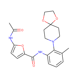 CC(=O)Nc1ccc(C(=O)Nc2cccc(C)c2N2CCC3(CC2)OCCO3)o1 ZINC000062241981