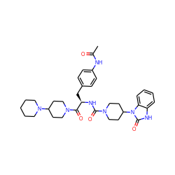 CC(=O)Nc1ccc(C[C@@H](NC(=O)N2CCC(n3c(=O)[nH]c4ccccc43)CC2)C(=O)N2CCC(N3CCCCC3)CC2)cc1 ZINC000084707461