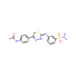 CC(=O)Nc1ccc(C2=NN/C(=N\c3cccc(S(=O)(=O)N(C)C)c3)SC2)cc1 ZINC000009490979