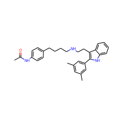 CC(=O)Nc1ccc(CCCCNCCc2c(-c3cc(C)cc(C)c3)[nH]c3ccccc23)cc1 ZINC000026017252