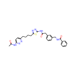 CC(=O)Nc1ccc(CCCCc2nnc(NC(=O)Cc3cccc(CNC(=O)c4ccccc4)c3)s2)nn1 ZINC000169698370