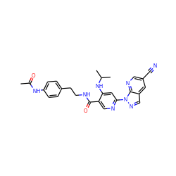 CC(=O)Nc1ccc(CCNC(=O)c2cnc(-n3ncc4cc(C#N)cnc43)cc2NC(C)C)cc1 ZINC001772603710