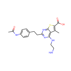 CC(=O)Nc1ccc(CCc2nc(NCCN)c3c(C)c(C(=O)O)sc3n2)cc1 ZINC001772588220