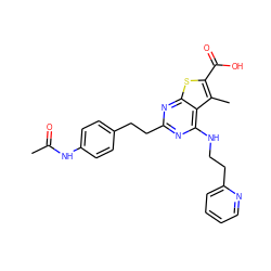 CC(=O)Nc1ccc(CCc2nc(NCCc3ccccn3)c3c(C)c(C(=O)O)sc3n2)cc1 ZINC001772650510