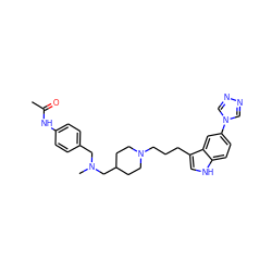 CC(=O)Nc1ccc(CN(C)CC2CCN(CCCc3c[nH]c4ccc(-n5cnnc5)cc34)CC2)cc1 ZINC000013802587