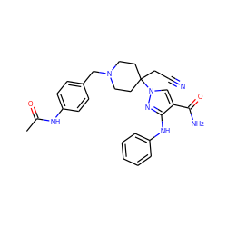 CC(=O)Nc1ccc(CN2CCC(CC#N)(n3cc(C(N)=O)c(Nc4ccccc4)n3)CC2)cc1 ZINC000220985837