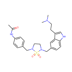 CC(=O)Nc1ccc(CN2CCN(Cc3ccc4[nH]cc(CCN(C)C)c4c3)S2(=O)=O)cc1 ZINC000000605252