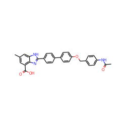 CC(=O)Nc1ccc(COc2ccc(-c3ccc(-c4nc5c(C(=O)O)cc(C)cc5[nH]4)cc3)cc2)cc1 ZINC000474609718