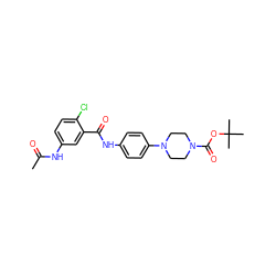 CC(=O)Nc1ccc(Cl)c(C(=O)Nc2ccc(N3CCN(C(=O)OC(C)(C)C)CC3)cc2)c1 ZINC000034875663