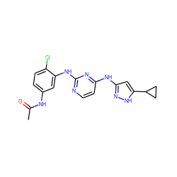 CC(=O)Nc1ccc(Cl)c(Nc2nccc(Nc3cc(C4CC4)[nH]n3)n2)c1 ZINC000203004295