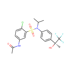 CC(=O)Nc1ccc(Cl)c(S(=O)(=O)N(c2ccc([C@](C)(O)C(F)(F)F)cc2)C(C)C)c1 ZINC000084652022