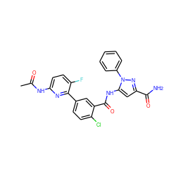 CC(=O)Nc1ccc(F)c(-c2ccc(Cl)c(C(=O)Nc3cc(C(N)=O)nn3-c3ccccc3)c2)n1 ZINC001772589190