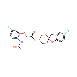 CC(=O)Nc1ccc(F)cc1OC[C@@H](O)CN1CCC2(CC1)Cc1cc(Cl)ccc1O2 ZINC000038941309