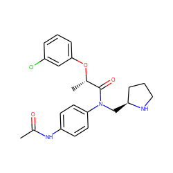 CC(=O)Nc1ccc(N(C[C@H]2CCCN2)C(=O)[C@H](C)Oc2cccc(Cl)c2)cc1 ZINC000040423691