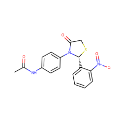 CC(=O)Nc1ccc(N2C(=O)CS[C@@H]2c2ccccc2[N+](=O)[O-])cc1 ZINC000002949337