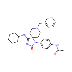 CC(=O)Nc1ccc(N2C(=O)N=C(NC3CCCCC3)C23CCN(Cc2ccccc2)CC3)cc1 ZINC000040422180