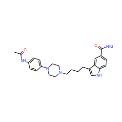 CC(=O)Nc1ccc(N2CCN(CCCCc3c[nH]c4ccc(C(N)=O)cc34)CC2)cc1 ZINC000013582450