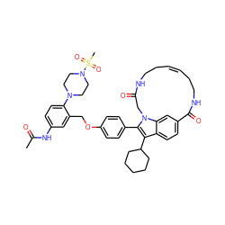 CC(=O)Nc1ccc(N2CCN(S(C)(=O)=O)CC2)c(COc2ccc(-c3c(C4CCCCC4)c4ccc5cc4n3CC(=O)NCC/C=C\CCNC5=O)cc2)c1 ZINC000096172333