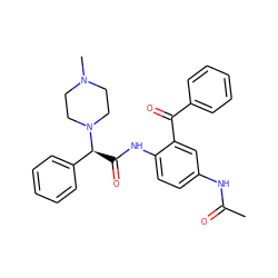 CC(=O)Nc1ccc(NC(=O)[C@@H](c2ccccc2)N2CCN(C)CC2)c(C(=O)c2ccccc2)c1 ZINC000045391148