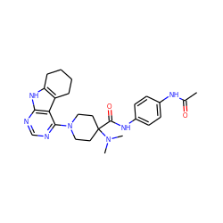 CC(=O)Nc1ccc(NC(=O)C2(N(C)C)CCN(c3ncnc4[nH]c5c(c34)CCCC5)CC2)cc1 ZINC000653847630