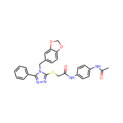 CC(=O)Nc1ccc(NC(=O)CSc2nnc(-c3ccccc3)n2Cc2ccc3c(c2)OCO3)cc1 ZINC000003392683