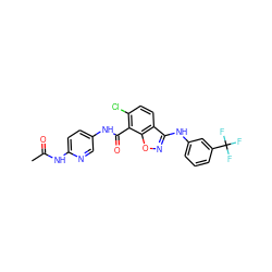 CC(=O)Nc1ccc(NC(=O)c2c(Cl)ccc3c(Nc4cccc(C(F)(F)F)c4)noc23)cn1 ZINC000045506685