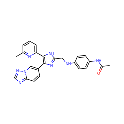 CC(=O)Nc1ccc(NCc2nc(-c3ccc4ncnn4c3)c(-c3cccc(C)n3)[nH]2)cc1 ZINC000113391410