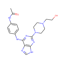 CC(=O)Nc1ccc(Nc2nc(N3CCN(CCO)CC3)nc3[nH]cnc23)cc1 ZINC000053226439