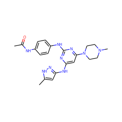 CC(=O)Nc1ccc(Nc2nc(Nc3cc(C)[nH]n3)cc(N3CCN(C)CC3)n2)cc1 ZINC000169312519