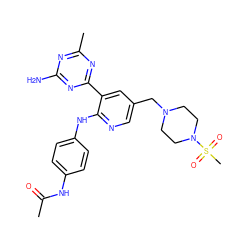 CC(=O)Nc1ccc(Nc2ncc(CN3CCN(S(C)(=O)=O)CC3)cc2-c2nc(C)nc(N)n2)cc1 ZINC000113238979