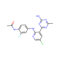 CC(=O)Nc1ccc(Nc2ncc(Cl)cc2-c2nc(C)nc(N)n2)cc1F ZINC000113239476