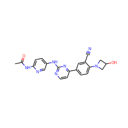 CC(=O)Nc1ccc(Nc2nccc(-c3ccc(N4CC(O)C4)c(C#N)c3)n2)cn1 ZINC000113828855