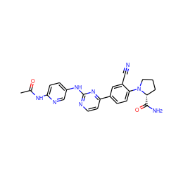 CC(=O)Nc1ccc(Nc2nccc(-c3ccc(N4CCC[C@@H]4C(N)=O)c(C#N)c3)n2)cn1 ZINC000113826392