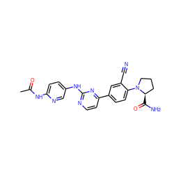 CC(=O)Nc1ccc(Nc2nccc(-c3ccc(N4CCC[C@H]4C(N)=O)c(C#N)c3)n2)cn1 ZINC000113826398