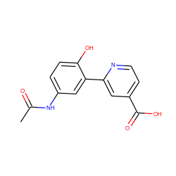 CC(=O)Nc1ccc(O)c(-c2cc(C(=O)O)ccn2)c1 ZINC000263620680