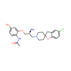 CC(=O)Nc1ccc(O)cc1OC[C@@H](N)CN1CCC2(CC1)Cc1cc(Cl)ccc1O2 ZINC000095586737