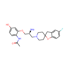 CC(=O)Nc1ccc(O)cc1OC[C@@H](N)CN1CCC2(CC1)Cc1cc(F)ccc1O2 ZINC000095587095